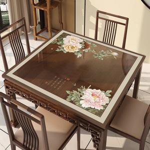 新中式透明PVC软玻璃麻将桌布防水防油免洗正方形桌面垫八仙桌垫