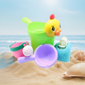 宝宝洗澡玩具婴幼儿洗发杯小黄鸭洗头杯儿童洒水壶沙滩套装舀水勺