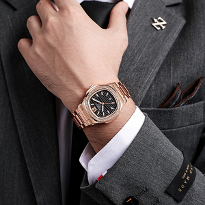 鹦鹉螺款式手表外贸时尚百搭方形手雷不锈钢带男士夜光防水手表