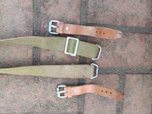 库存70年代土黄色 双牛皮针扣背带 改装牛皮困扎背带