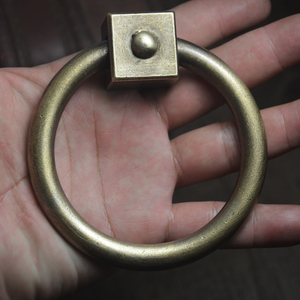 中式古铜色铜环明装纯铜大拉环简约拉手复古大门单孔铁门木门把手