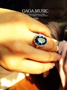 韩国韩版精致18K镀金瑞士锆石 水晶 戒指 椭圆形 宝石 戒指
