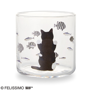 现货日本芬理希梦felissimo猫部偷视鱼缸的猫咪玻璃杯情侣杯