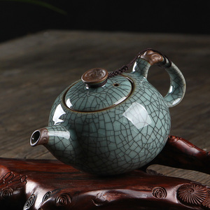 龙泉青瓷哥窑吉祥壶陶瓷功夫茶具茶壶个人壶品茗单壶冰裂开片茶壶