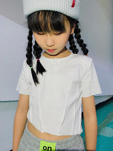 九千棵原创设计师品牌童装女韩版短袖T恤修身露脐个性炸街童装