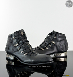 新品NewRock个性西班牙手工骷髅钻石鞋高帮男士皮鞋哈雷骑士靴子