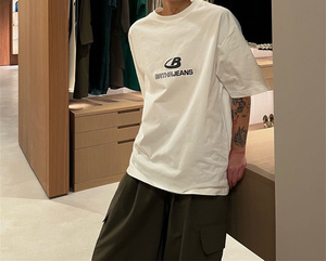 韩式字母印花短袖男士纯棉前后印花小众T恤简约休闲上衣