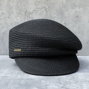 日本款c4黑色增高细草编定型马术帽鸭舌帽子女夏季草帽防晒遮阳帽
