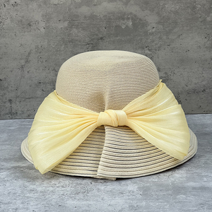 优雅美丽的帽子夏季大蝴蝶结渔夫帽女圆顶盆帽出游遮阳帽折叠草帽