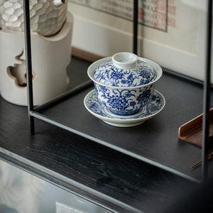 单个三才盖碗 陶瓷带盖泡茶碗大号茶杯 景德镇青花瓷碗盖茶具茶盏