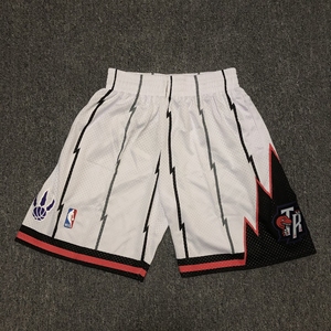猛龙队白色篮球裤 复古刺绣篮球短裤（有口袋）