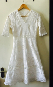 Z11 纯棉镂空连衣裙 白色重工蕾丝连衣裙