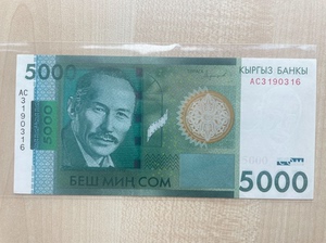 吉尔吉斯斯坦纸币，5000面值，无47，全新UNC保真，有轻