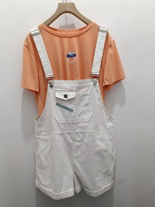 韩尚菲品牌撤柜女装套装白色牛仔背带短裤橘色T恤全新夏套装