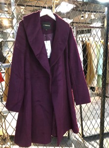 拉夏贝尓女冬厚柔甜酷修身羊毛呢外套大衣葡萄紫S码，羊毛含量5