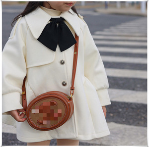 冬季新款儿童包法式时尚设计斜挎包拼接色迷你小圆包零钱单肩包女