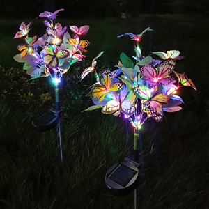 现货太阳能彩色LED蝴蝶花树地插灯户外防水节日装饰花园草坪灯