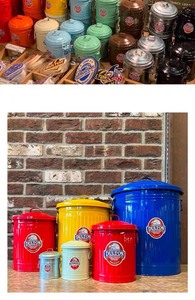 日本稻谷藏库DULTON金属收纳桶 铁皮垃圾桶家用收纳带盖圆