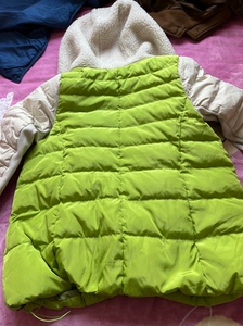 荧光绿羽绒服羔羊绒外套大衣拼接廓形外套冬季女款水淼2码。