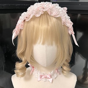 【手做】Lolita 粉白发带  可搭恋姬和粉色系裙子