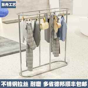 服装店锈展示架不钢挂衣椭圆形中岛架装童陈装架女裤架双架排列架