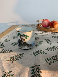 日本茶杯 明治时期 手绘老主人杯 松鹤延年画片纯手工手绘 茶