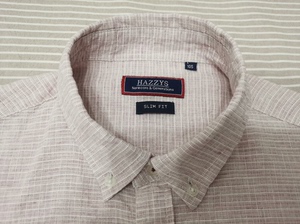 Hazzys哈吉斯男款长袖衬衫，105码，粉色棉麻格纹，尺码