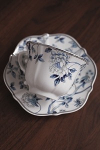 英国品牌手工白金牡丹青花咖啡杯英式陶瓷咖啡杯碟，精致下午茶杯