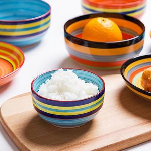 单个包邮学生泡面碗吃饭碗家用彩虹碗陶瓷餐具和源养生瓷12色可选