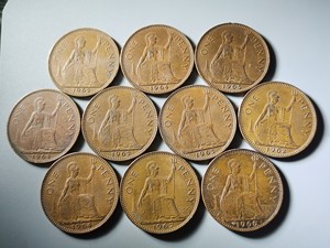 精美英国早期坐人一便士大型铜币小批量4.2圆标价为单价，少量