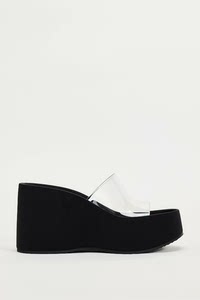 ZARA新款女鞋 黑色塑胶厚底高跟坡跟时装时尚凉鞋 3310