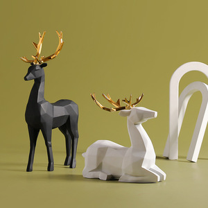 北欧树脂几何麋鹿摆件仿真动物折纸鹿客厅电视柜树脂模型桌面摆件