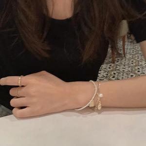 韩版珍珠爱心双层手链ins小众设计心形手环气质简约时尚淑女手饰