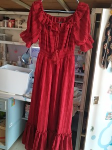 ONLY实体店买的复古红色长裙