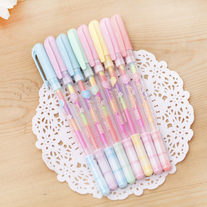 韩版糖果色荧光笔6色合一水粉中性笔学生粉彩笔学习礼品文具