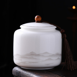 陶瓷茶叶罐半斤储茶罐羊脂玉白瓷密封储存罐高档茶盒装茶罐子大号