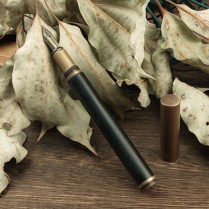 迷你短款口袋老式复古檀木钢笔便携小巧黄铜木制学生练字美工书法
