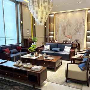 新中式沙发乌丝檀木实木组合现代简约大户型禅意别墅客厅高端家具