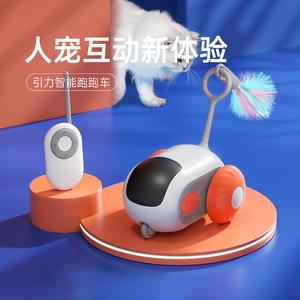 新款引力跑跑车遥控电动猫狗玩具自嗨解闷神器逗猫棒羽毛宠物玩具