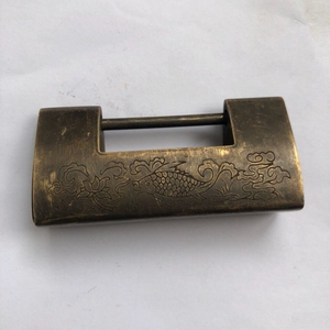 清代老铜锁纯铜老式挂锁古代铜锁横开木箱插销锁古锁头古玩 。