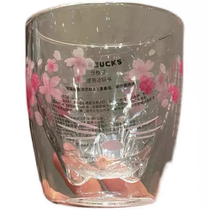 星巴克2019浪漫樱花季8oz萌猫粉樱双层玻璃杯含花型杯垫现