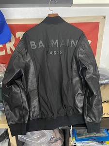 Balmain巴尔曼男士后背凸版浮雕logo 皮衣夹克外套