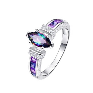 七彩紫钻锆石戒指 欧美流行款创意镶钻戒指 首饰品