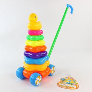 儿童亲子叠叠乐玩具益智玩具8层梅花推车套圈圈多种动物头多色彩