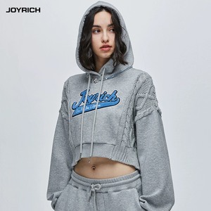 JOYRICH美式街头复古宽松套头连帽针织毛球卫衣春秋女士短