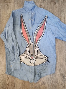 牛仔兔八哥衬衫，全棉，L码，90-130斤放心入，宽松版。二