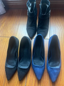 四季猫跟鞋单鞋统靴，尖头，单鞋33码，黑色、蓝色，统靴34码