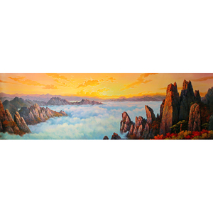朝鲜油画 一级艺术家 尹珠赫《金刚山的早晨》巨幅油画 收藏级SJ