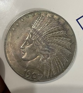 1907印第安人黄铜纪念币美国雄鹰十美圆钱币收藏深雕古银币纪