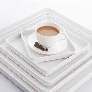 加厚防滑欧式水杯托盘正方形茶托盘餐盘塑料盘黑白仿瓷密胺餐具盘